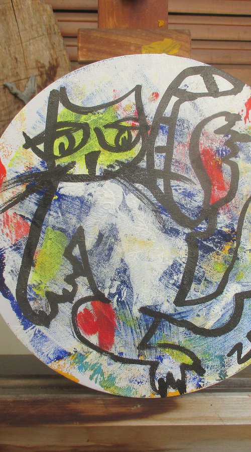 wild cat Oil/Acrylic painting round canvas 11,8 inch by Sonja Zeltner-Müller