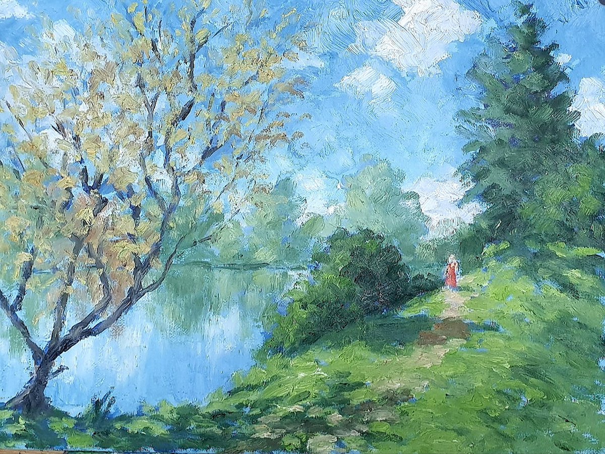 Impressionistic Landscape Oil Painting By Colin Ross Jack, 16 X 12, Summer Walk 11, Original Artwork