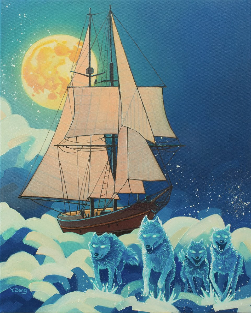 Surrealistic Oil Painting , Moonlight Sailing By Yue Zeng, 16 X 20, Artwork For Sale On Artfinder