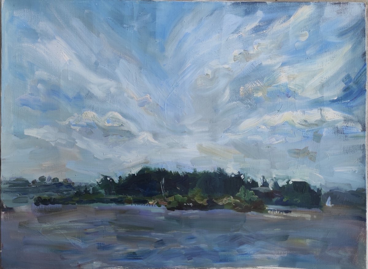 Landscape with lake and clouds by Natasha Voronchikhina