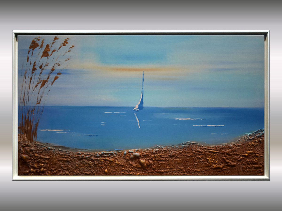 Seaview - Abstract- Painting- Acrylic Canvas Art - Wall Art - Framed Art - Blue Art - Mode... by Edelgard Schroer