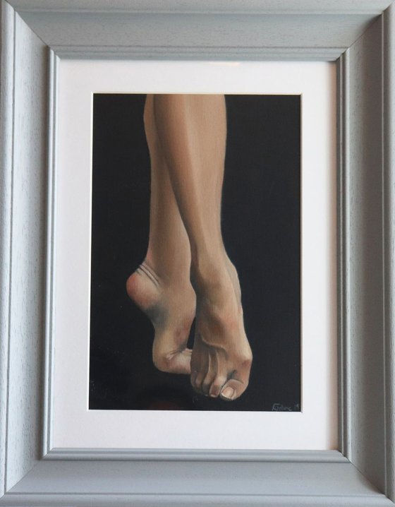 Demi-pointe, Ballet Feet, On Pointe Painting, Ballerina, Dance, Framed and Ready to Hang, Feet on Tip-Toes