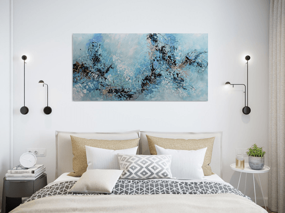 Morning Mist 24"x48" - Large Blue Acrylic  Abstract Painting