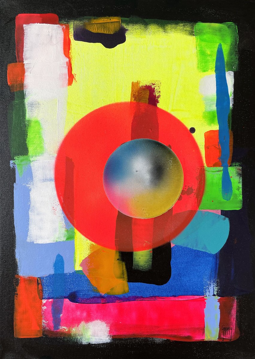 Abstract Acrylic Painting By Juan Jose Garay, 20 X 28", Transformation Circle 08, Original Artwork
