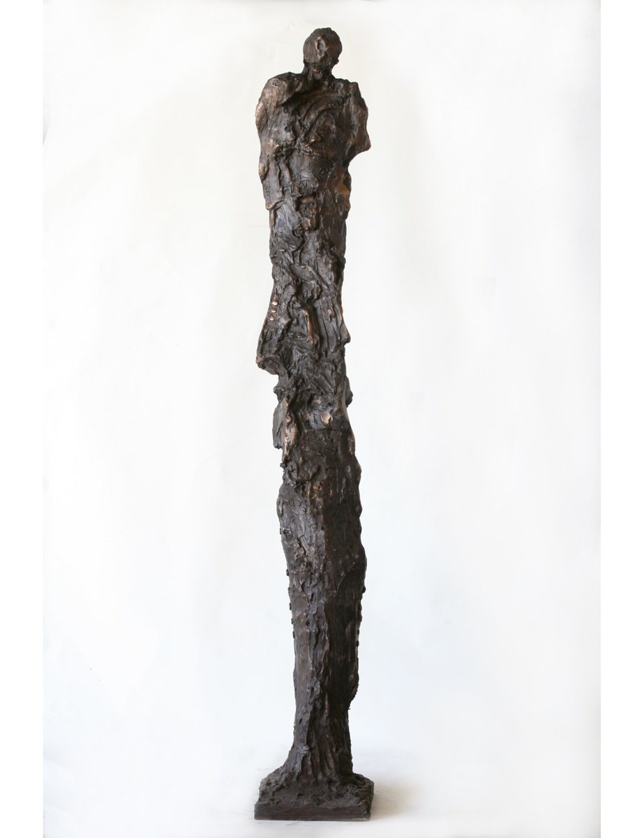 Expressive Portrait Bronze Sculpture By Marcello Mancuso, 10 X 68", Lonely Crowd Series, Original Artwork