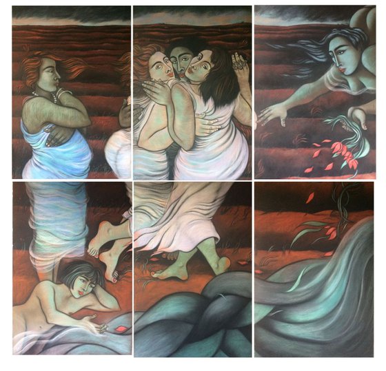 Three Graces by the River of Time; (6 panels)