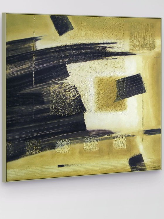 Olive-Yellow, Black Abstract 1