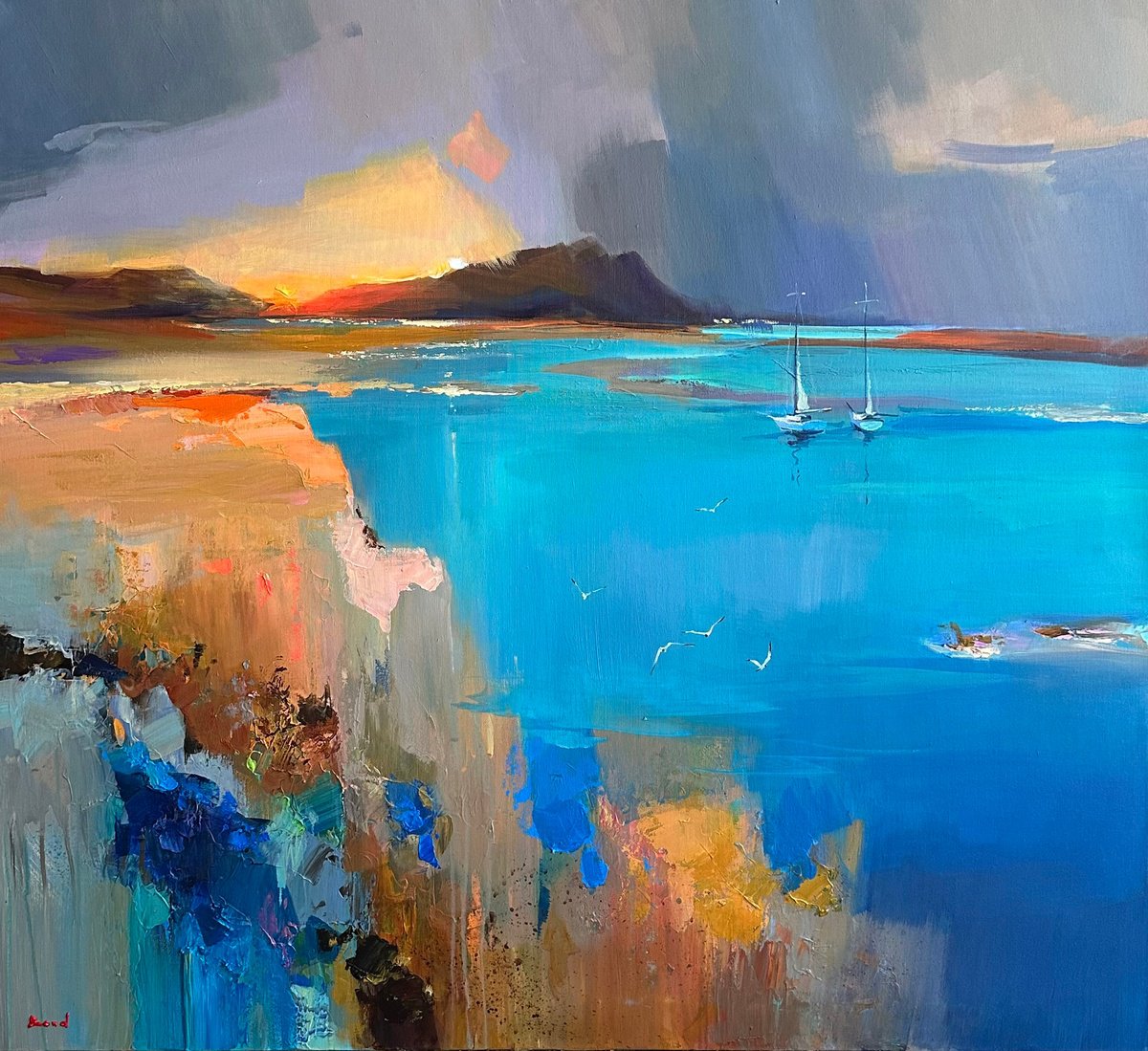 Impressionistic Landscape Acrylic Painting By Tetiana Bond, 39 X 35", Contrajour, Original Artwork