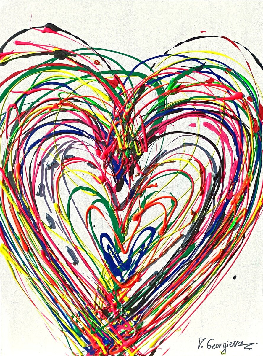 Abstract Acrylic Painting By Vanya Georgieva, 24 X 31", Ti Mangio Il Cuore!, Original Artwork