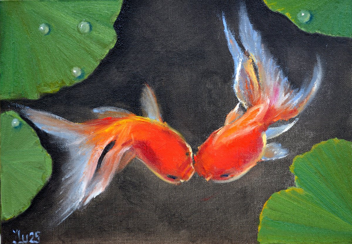 Impressionistic Animal Oil Painting By Elena Lukina, 12 X 8, Happy Fish, Original Artwork