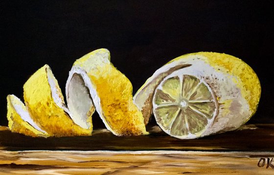 Peeled lemons. Still life