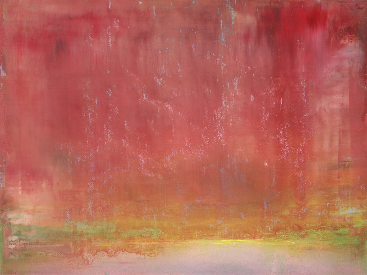 Abstract Landscape Oil Painting By Howard Sills, 9 X 7, Skyfall Over Violet Lake, Original Artwork