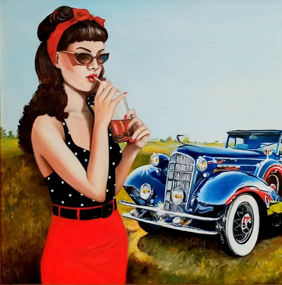 Pin up with vintage car