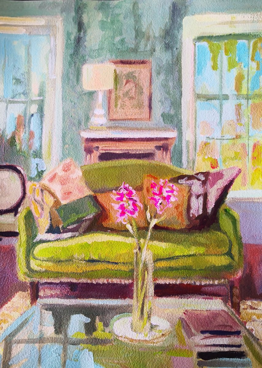 Expressive Still Life Acrylic Painting By Anyck Alvarez Kerloch, 12 X 16, Interior #1, Original Artwork