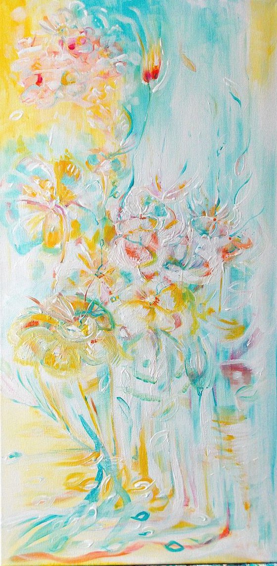 'Spring shades '- Abstract flowers,  pink , light blue