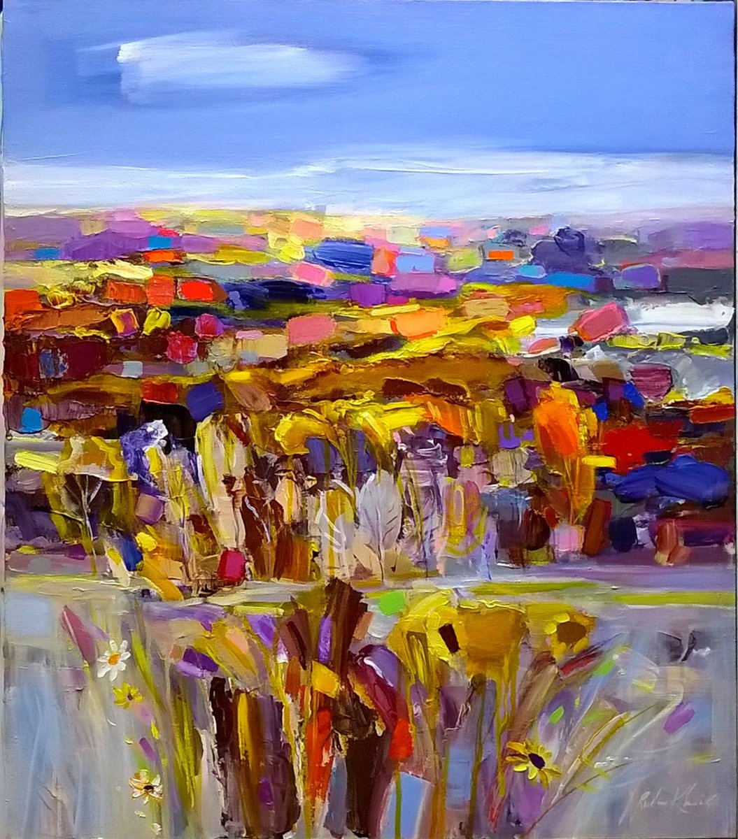Abstract Landscape Acrylic Painting By Ruslan Khais, 26 X 30", September, Original Artwork