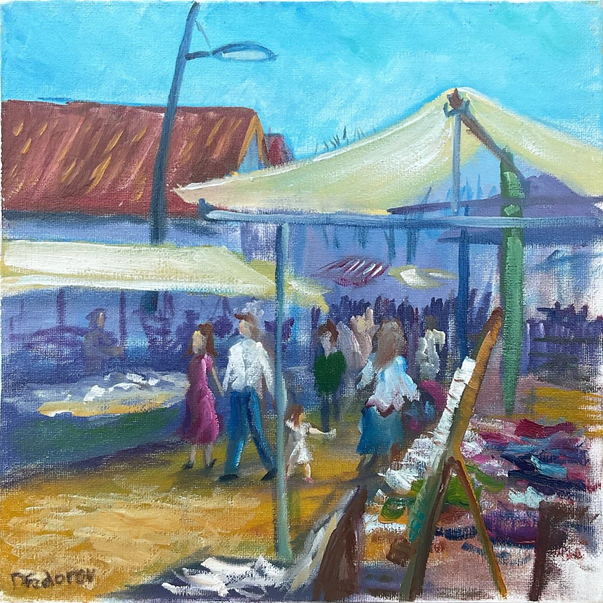 Impressionistic Portrait Oil Painting By Dmitry Fedorov, 11 X 11, The Street Market. Pleinair, Original Artwork