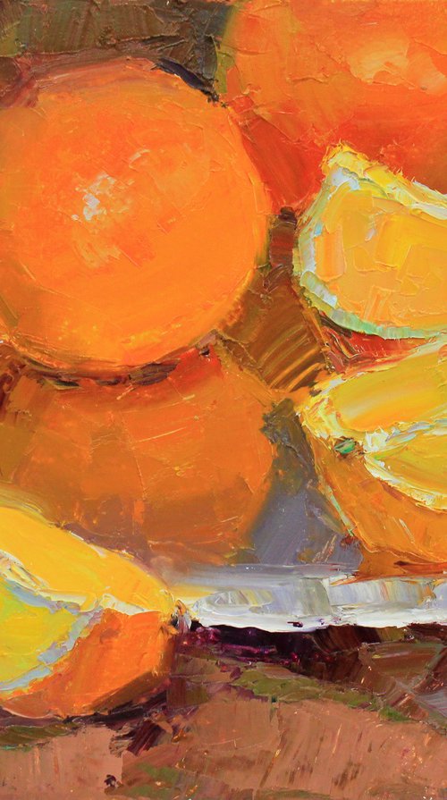 Oranges on brown by Alisa Onipchenko-Cherniakovska