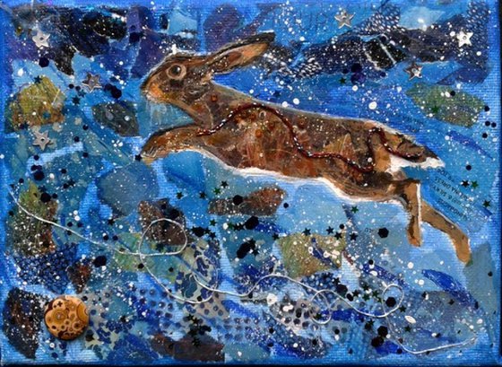 Hare leaping under the stars