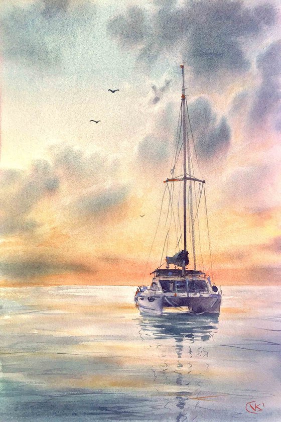 Catamaran - Original landscape watercolour painting