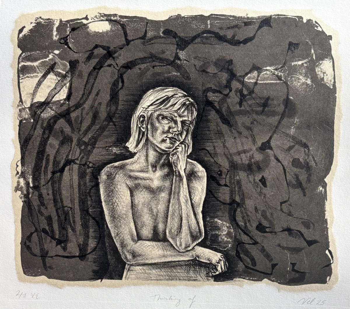 Surrealistic Portrait Limited Edition Print By Valerie Syposz, 16 X 14", Thinking Of, Original Artwork