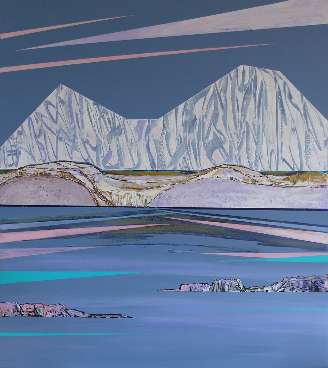 Abstract Landscape Acrylic Painting By Loretta Kaltenhauser, 36 X 40", Cold As Ice, Original Artwork