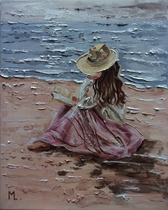 " AUTUMN STORY ... "- SKY SEA SAND liGHt  ORIGINAL OIL PAINTING, GIFT, PALETTE KNIFE