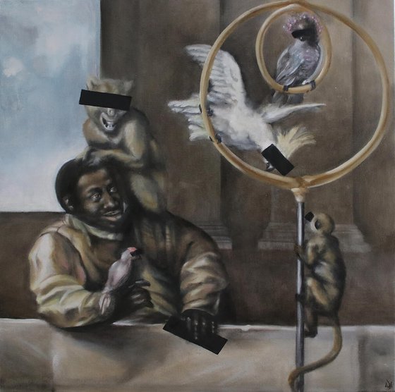 Negro with Parrots and Monkeys Censored