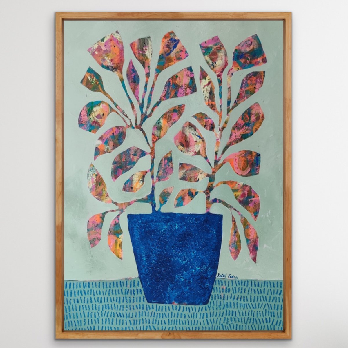 Illustrative Botanical Painting By Ketki Fadnis, 23 X 32", Blue Vase And Flowers, Original Artwork