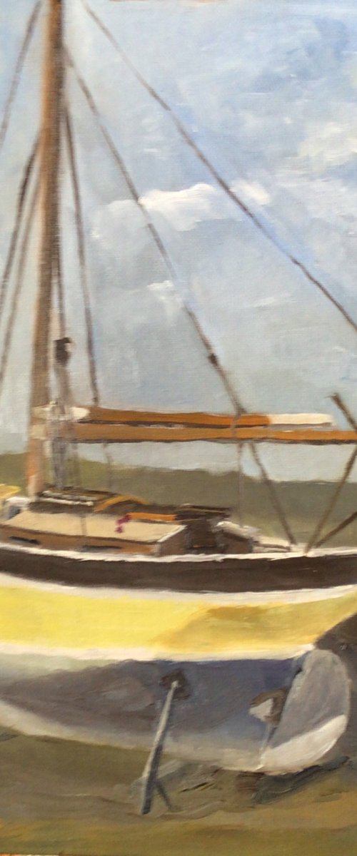 The yellow yacht, An original oil painting. by Julian Lovegrove Art