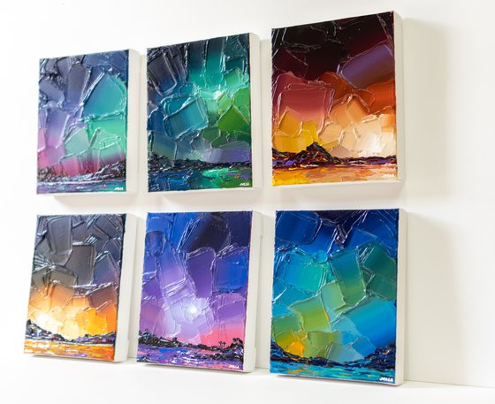 Iridescent Night Skies - Set of 6 Original Paintings