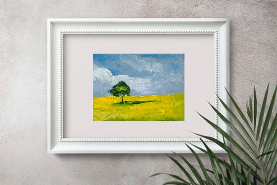 "The one" Oak Tree Painting Tree of Life Original Art Minimalism Landscape Artwork Small Oil Wall