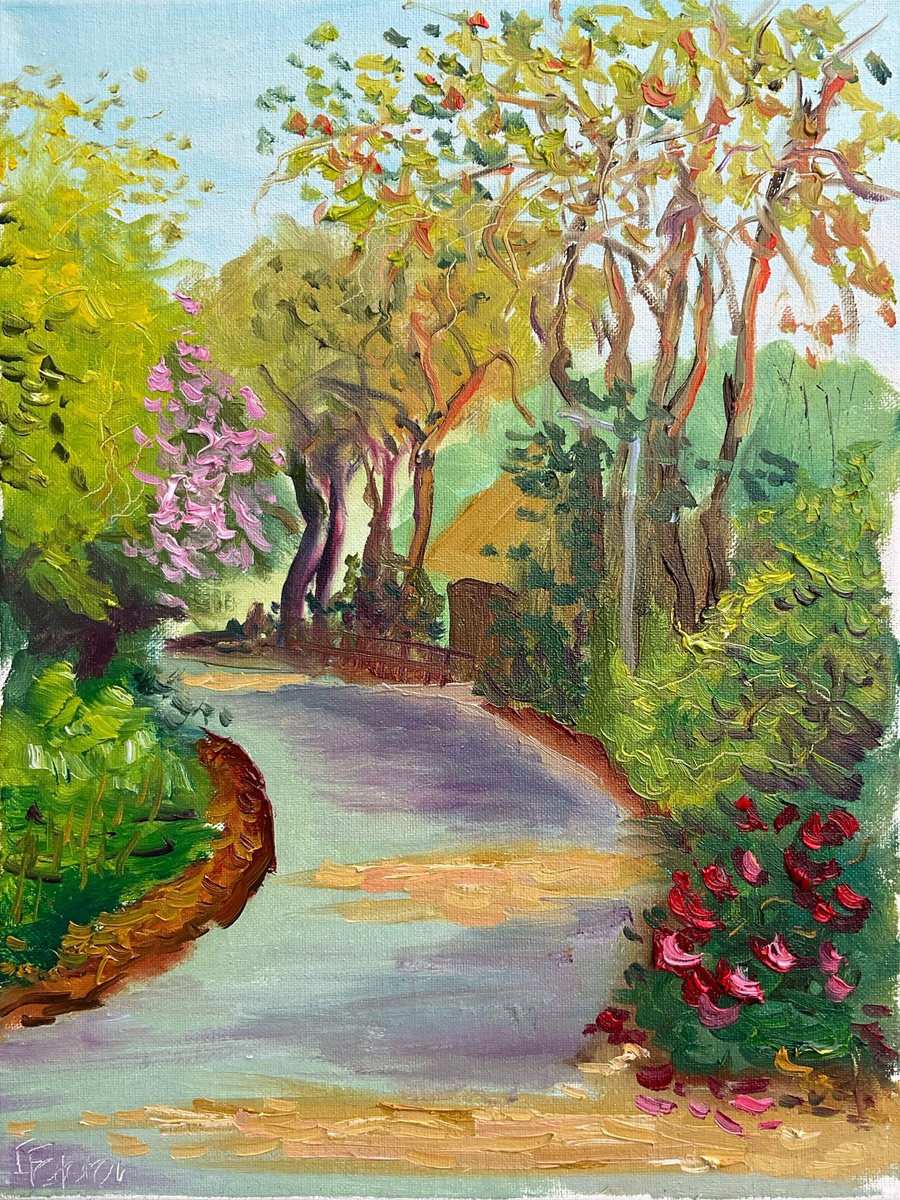 Impressionistic Landscape Oil Painting By Dmitry Fedorov, 12 X 16, A Dutch Lane, Original Artwork