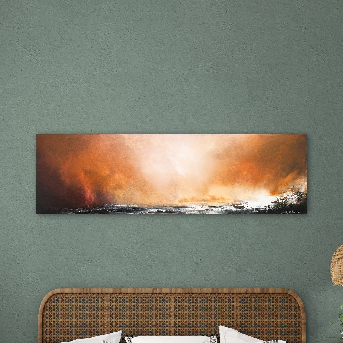 Impressionistic Landscape Oil Painting By Verity Westwood, 39 X 12", A Guiding Light, Original Artwork