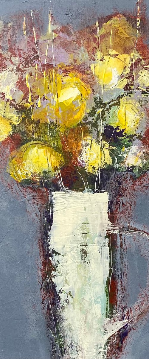 Flowers in a white jug. by Tatjana Auschew