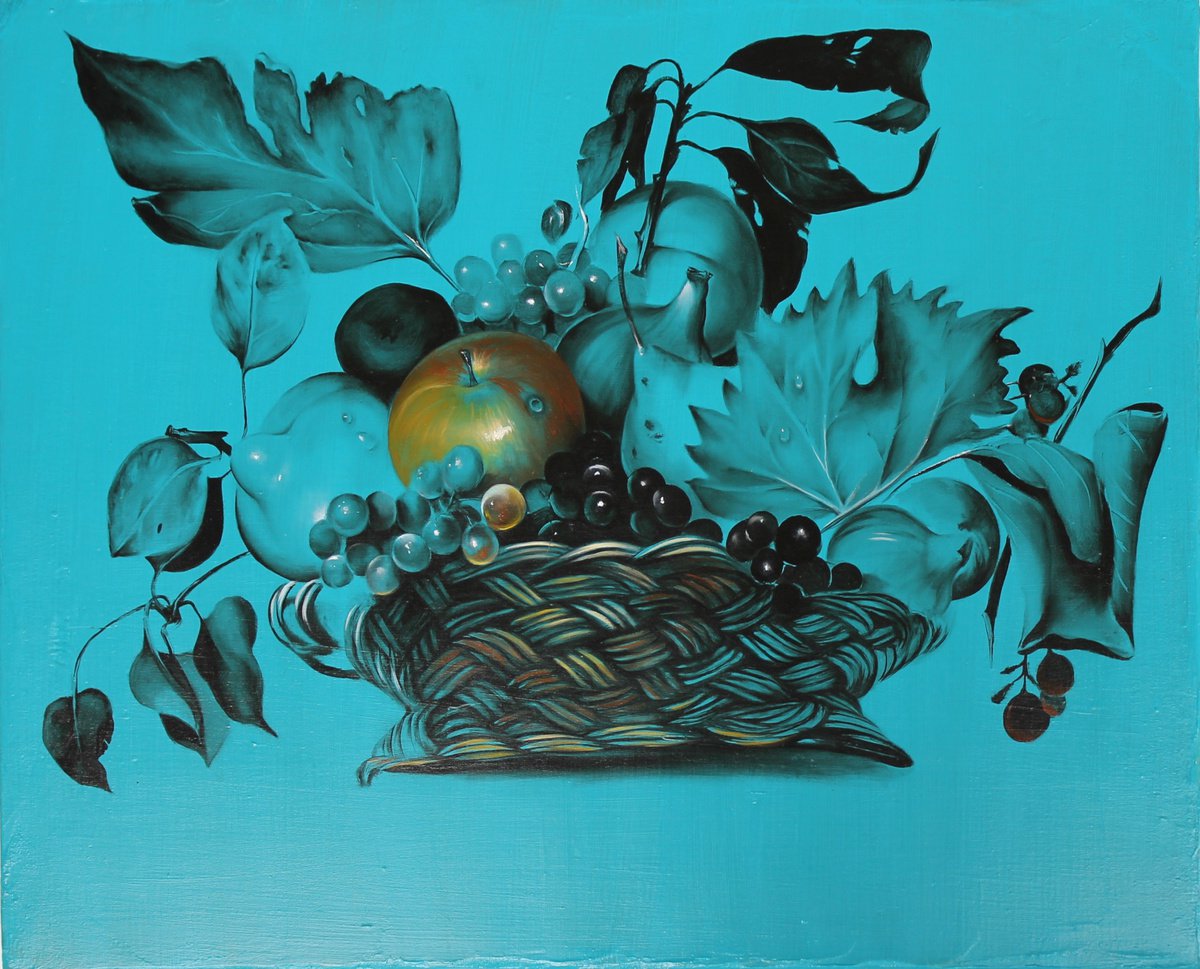 Photorealistic Still Life Oil Painting By Nicoletta Bagatti, 20 X 16", Cesto Di Frutta- Reinterpreto Il Caravaggio, Artfinder