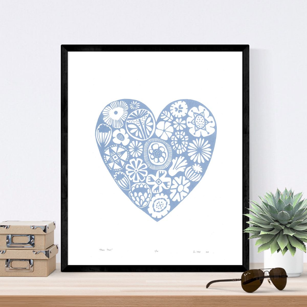 Flower Heart in Serenity  - Framed - FREE UK Delivery by Lu West