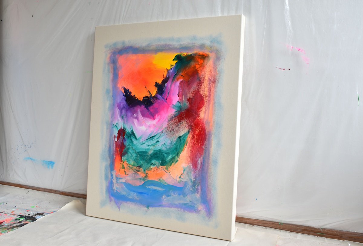 Abstract Acrylic Painting By Sebastian Merk, 31 X 39", Behind The Clouds, Original Artwork