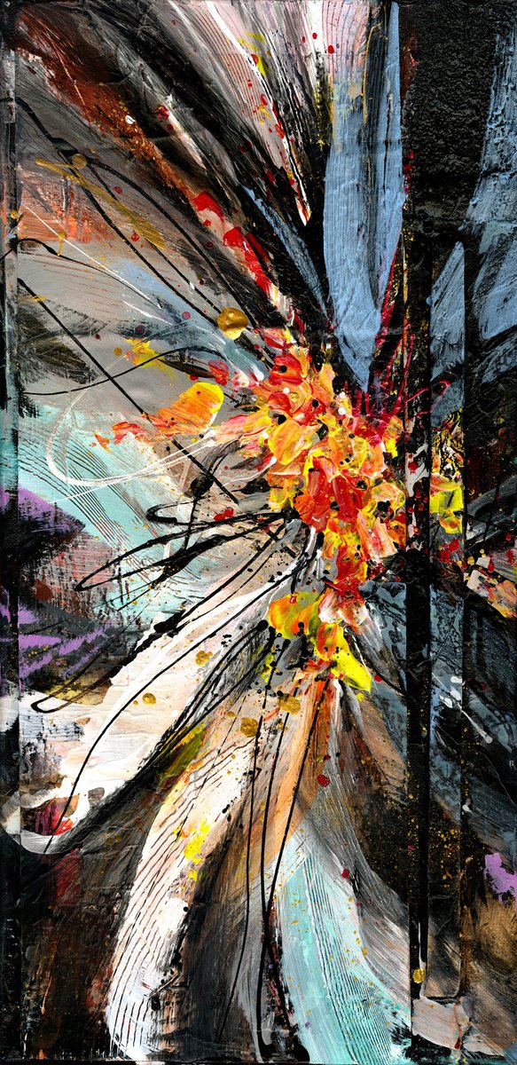 Abstract Botanical Acrylic Painting By Kathy Morton Stanion, 12 X 24", Organic Melody, Original Artwork