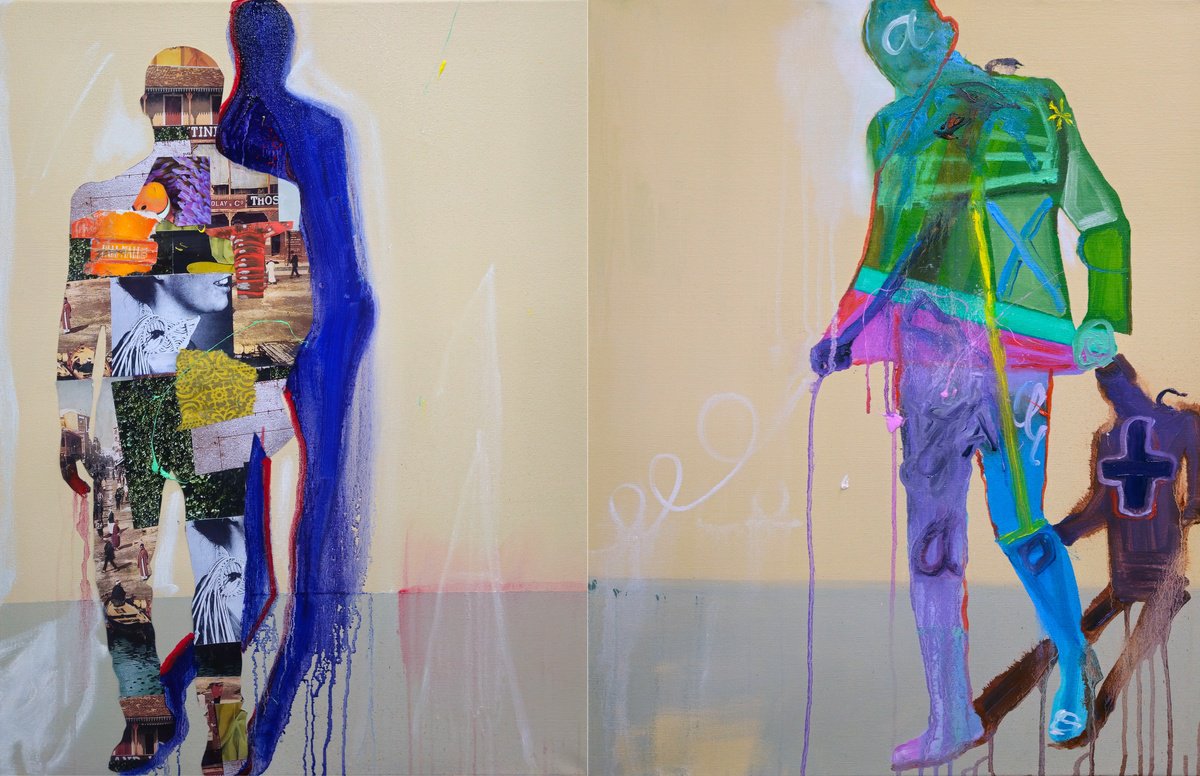 Portrait Painting By Shelton Walsmith, 40 X 28", Huette Suits Diptych, Original Artwork