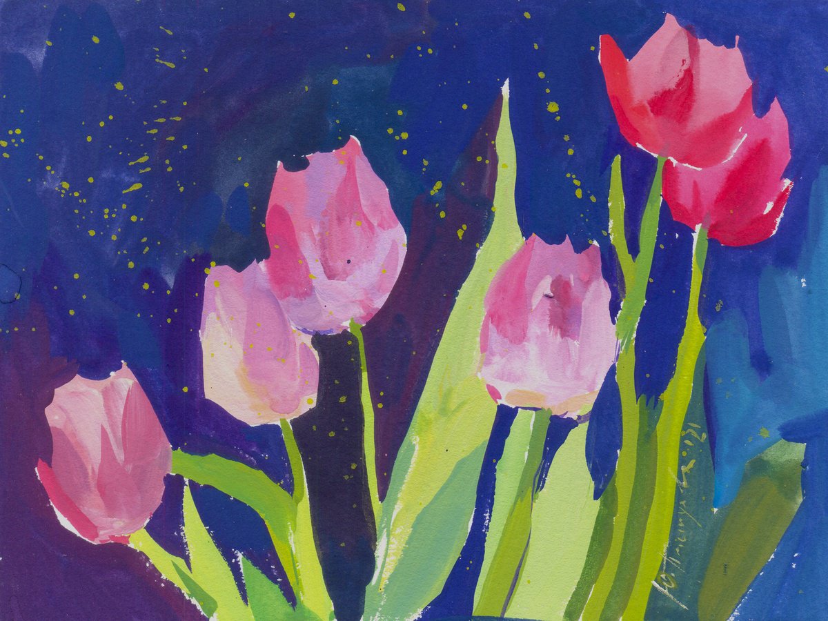 tulips flowers still life spring by Yuliia Pastukhova