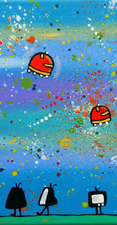 Stargazing in a parallel world with a little bird by Maria Luisa  Azzini