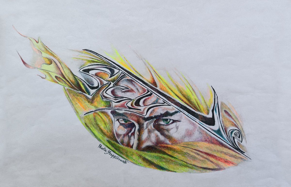 Expressive Portrait Ink Drawing By Paola Imposimato, 11 X 7", The Universe In A Glance, Original Artwork