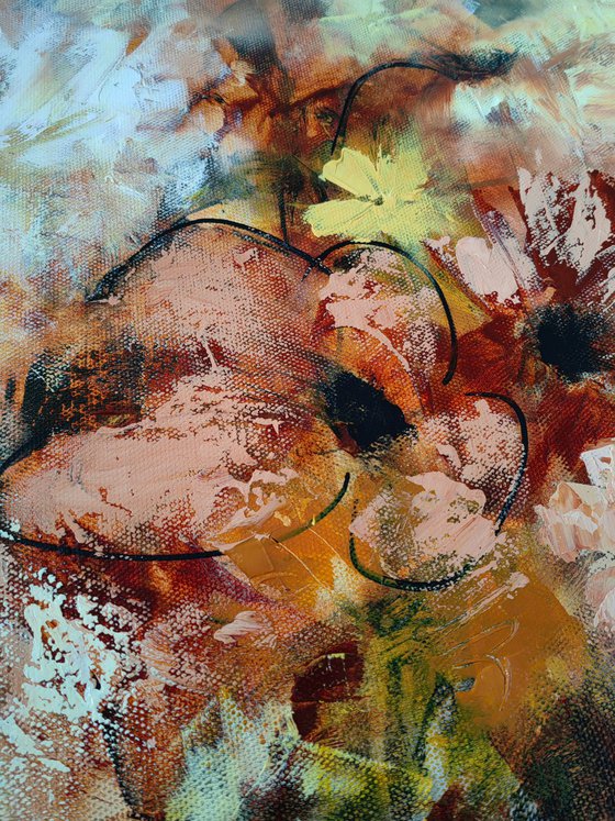 "Serenity in Alabaster Hues", XL abstract flower painting