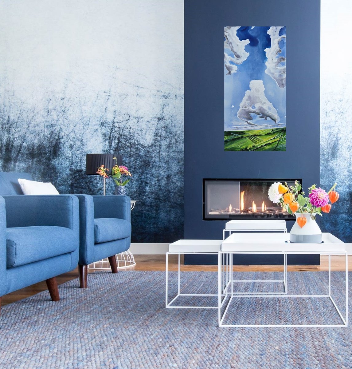 Impressionistic Landscape Acrylic Painting By Danijela Dan, 20 X 39, Cloud Atlas Over Fields, Original Artwork