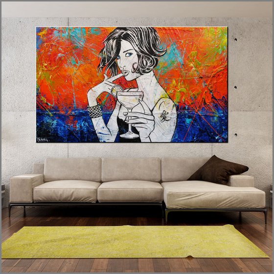 Sun Kissed Cocktails 200cm x 120cm Orange Cocktail Girl Textured Urban Pop Art