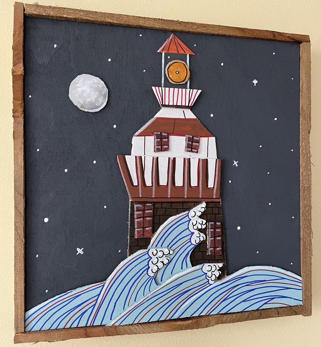 Illustrative Acrylic Painting , The Lighthouse By Art Of Aaron Wooten, 12 X 12, Artwork For Sale On Artfinder