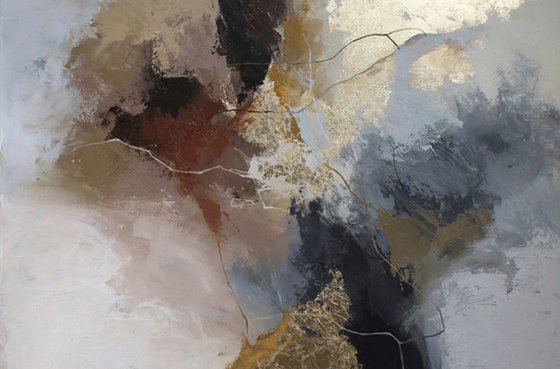 "Savage" Gray brown gold abstract art