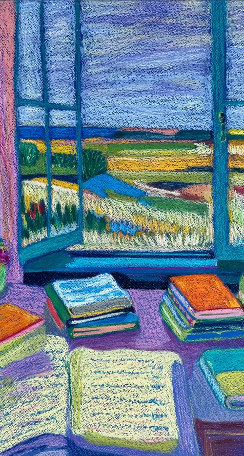 Interior with Books and an Open Window by Alina Timoshenko