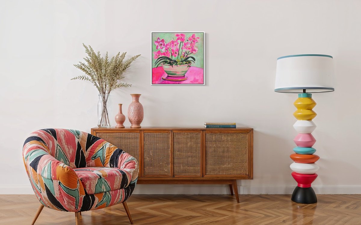 Expressive Botanical Acrylic Painting By Victoria Perloff, 20 X 22", Surprise!, Original Artwork